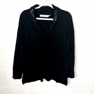 Karen Lessly Cardigan Shawl Collar Black Boxy Sequin Embellished Artsy Glam‎ 3X